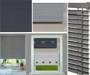 GREY PVC VENETIAN/ FAUX-WOOD BLINDS EYELET/ BLACKOUT/ DIAMANTE ROLLER BLINDS - Picture 1 of 7