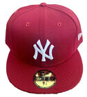 New York Yankees Hat 7-5/8 New Era 59Fifty Fitted Cap Cardinal Red Ny Mlb New
