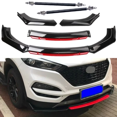 Front Bumper Lip/ Red Layer Splitter Spoiler Strut Rods For Hyundai Tucson 05-21 Foto 1 de 4