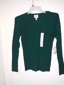 St John's Bay grüner Pullover Damen Rundhals Pulli Zopfmuster Gr. L NEU - Bild 1 von 3