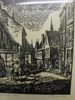 Gerhart Bettermann Am Berg in Kappeln / Schlei Holzschnitt um 1939 altgerahmt B1 - Bild 1 von 4