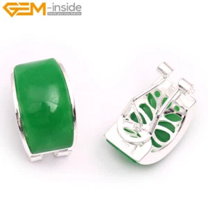 Charm Earrings Gift Women Ring Inlaid Gemstone Tibetan Silver Earclip Stud 21mm - Picture 1 of 35