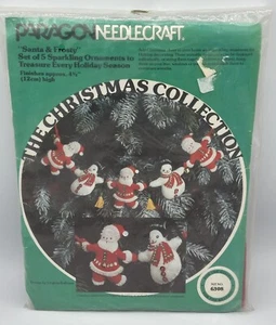 New/Sealed Paragon Needlecraft Kit 6308 Santa & Frosty 4.5" Sparkling Ornaments - Picture 1 of 3