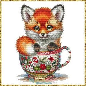 Les petites croix de Lucie cross stitch leaflet ~ Christmas Animal Cup Fox  ~ - Picture 1 of 2