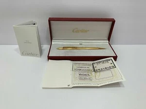 MUST DE CARTIER  PENCIL BOX 18k GOLD PLATE GOLDRON CASE PAPERS  5-3/8” FRANCE - Picture 1 of 9