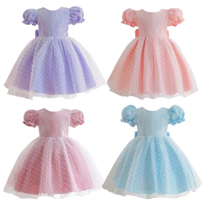 Baby Girls Kids Puff Sleeve Tutu Dress Princess Bridesmaid Wedding Birthday Gown - Image 1 of 4