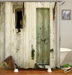 Rustic Shower Curtain for Bathroom Ancient Wall and Wooden Door Print 72 Inches - Picture 1 of 6