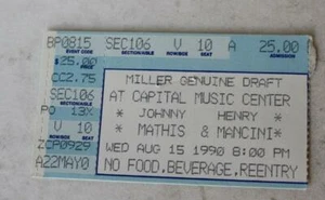 Boleto de concierto Johnny Mathis Mancini talón Capital Music Center Austin Texas 1990 - Imagen 1 de 1