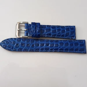 LONGINES OAM 20 MM BLUE CROCO LEATHER BAND STRAP + 18MM STAINLESS STEEL BUCKLE - Picture 1 of 5