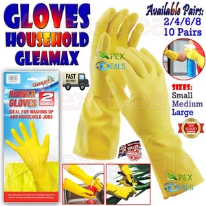 Rubber Gloves Long Sleeve Household Washing Up Kitchen Cleaning S/M/L 2/10 Pairs - Picture 1 of 21