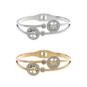 Pulsera de acero inoxidable para mujer 316L árbol de la vida circonita brazalete brazalete sin níquel - Imagen 1 de 5