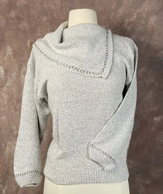 Серый винтажный пуловер Cristina с разделенным вырезом из бисера свитер маленький/средний - Изображение 1 из 4