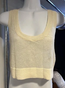 Rogan Ivory Knit Crop tank Top Size Medium Mesh See Thru Sheer y2k babydoll - Picture 1 of 7