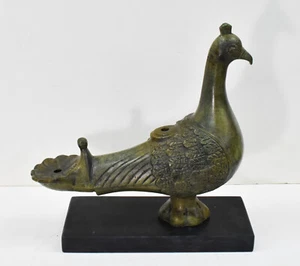 Bronze Öllampe mit Taube auf Marmorsockel - Altgriechische Kunst - Wachsausschmelzverfahren - Bild 1 von 6