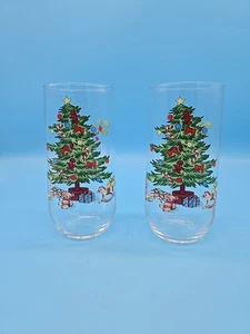 Set of 2 Vintage 90's Luminarc Noel Christmas Tree Holiday Beverage Glasses - Picture 1 of 8