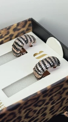 Bomb Party UNTAMED Earrings Hoops "Camouflage Couture" Pave Zebra on Rose Gold - Image 1 of 4
