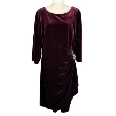Alex Evenings Womens Dress 24W Plus Wine Velvet Beaded Waist 3/4 Sleeve Holiday - Image 1 of 4