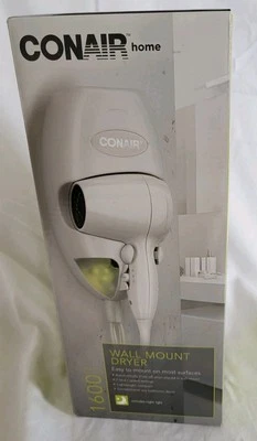 Conair Wallmount 1600 Watt Hair Dryer with LED Night Light; White, NEW - Image 1 of 4