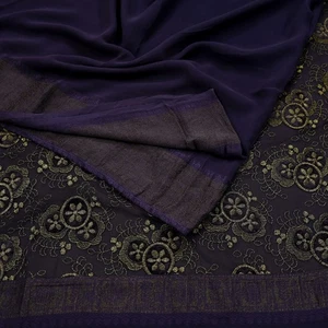 Vintage Sari Purple Embroidered Pure Georgette Silk Saree Craft Fabric 5Yd - Picture 1 of 23
