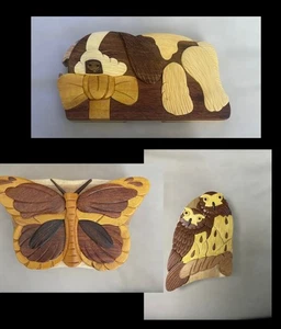 Handgefertigtes Schnitzer Dan's Eule Welpe Schmetterling Holzpuzzle Schmuck Verstecken einer Box NEU - Bild 1 von 22