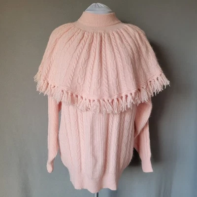 Pink Sweater with Attached Cape Poncho Lambswool Angora sz  S - Image 1 of 4