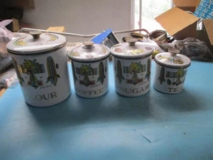 Vintage Geroges Briard 4 Piece White Enameled Canister Set- Used Collectible - Picture 1 of 15