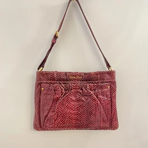 MIU MIU Hand Bag Tote Leather Wine Red Logo Used Authentic free shipping Japan - Picture 1 of 8