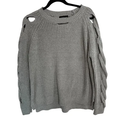 Anthropologie Mustard Seed Gray Cutout Cable Sleeve Sweater Size M Wool Blend - Image 1 of 4