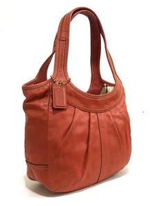 NICE Coach Pleated Ergo Tattersall Burnt Orange Leather Medium Tote Bag 12240 - Picture 1 of 1