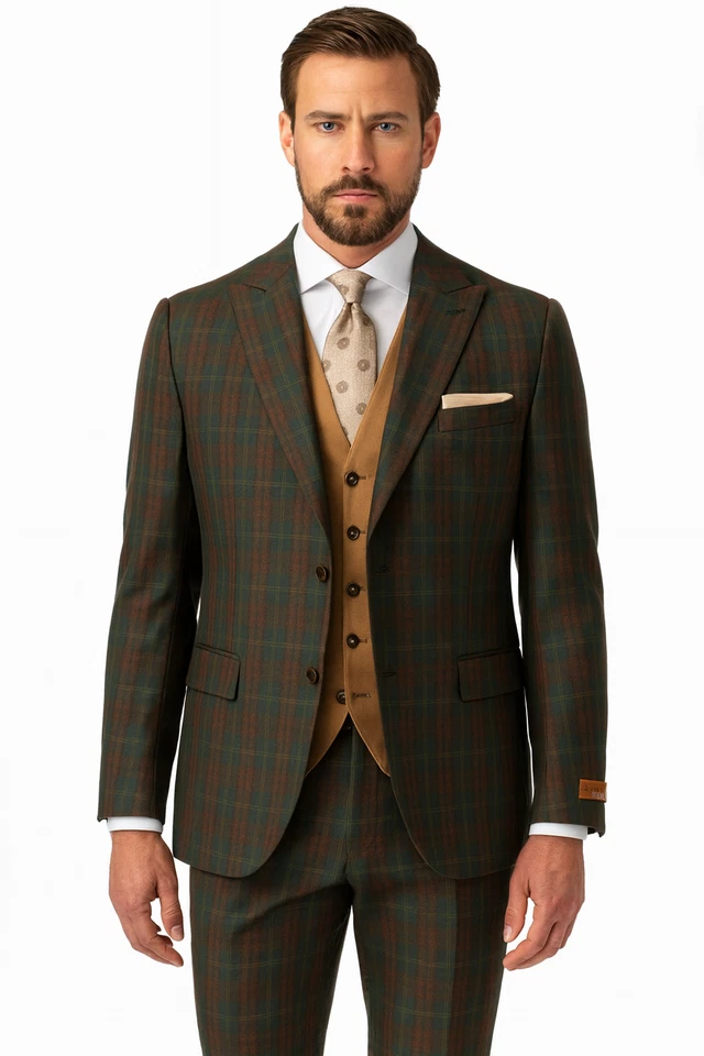 Steve Harvey 225814SHS 3pcs Suit Green/Rust/Tan - Image 1 of 2