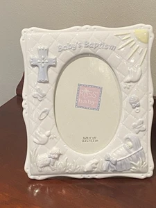 Russ Keramik Bilderrahmen Taufe Baby Blau 4x6 Hochformat Layout Bildhalter - Bild 1 von 4