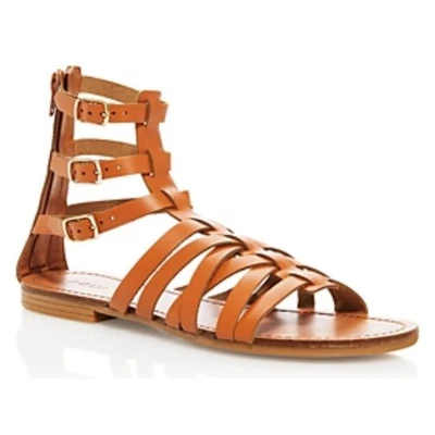 Aqua Emil Gladiator Sandals Womens Size 6 Cognac Leather Flat Strappy Zip Buckle - Image 1 of 4