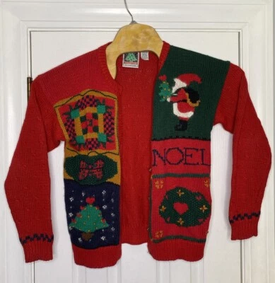 Vintage Casual Corner Women’s Christmas Knit Cardigan Sweater Red Small Santa - Image 1 of 4