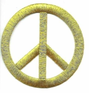 3" Metallic Gold Hippy Peace Sign Symbol Cutout patch - Picture 1 of 1
