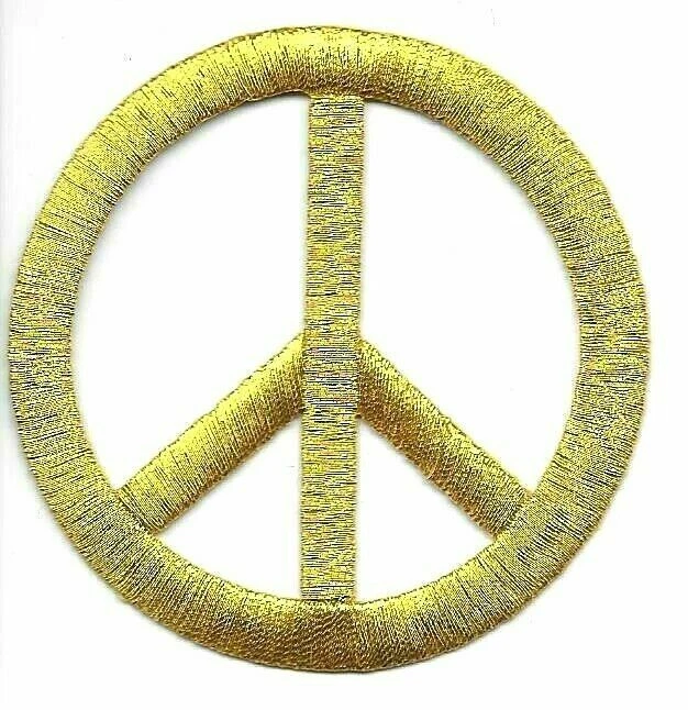 3" Metallic Gold Hippy Peace Sign Symbol Cutout patch - Image 1 of 1