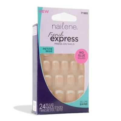 NAILENE 24 Unhas Press-On FRENCH EXPRESS - SEM NECESSIDADE DE COLA - BEGE PEQUENO 71985 - Imagem 1 de 2