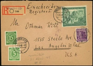 Deutschland Dresden Einschreiben 84pf Porto nach USA Los Angeles 1948 Europa - Bild 1 von 2