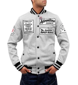 Phat Farm Men's Grey Designer Bomber Baseball Style Comic Marvel Retro Jacket - Picture 1 of 4