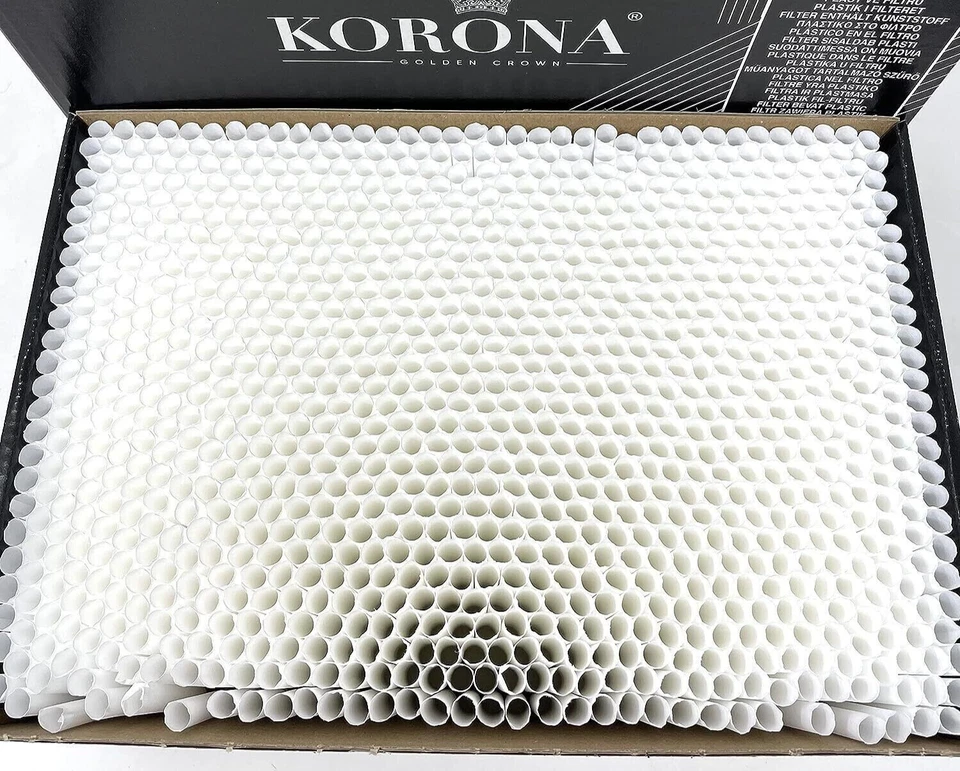 Korona REGULAR Cigarette Filter Tubes 8 mm diameter - 1000 Tubes,White
