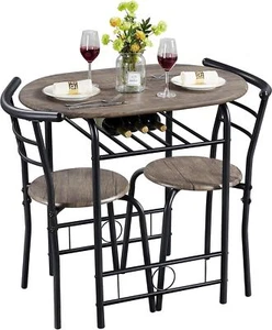 3 Piece Dining Table Set Compact Bistro Table Set W/ Steel Legs for Small Space - Picture 1 of 8