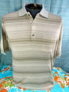St. Croix Beige Brown Geometric Striped Polo - Sz. M - Picture 1 of 3