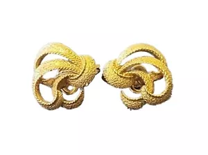 Crown Trifari Gold Tone Earrings Vintage - Picture 1 of 3