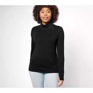 Denim & Co Active Jersey Mock Neck Knit Top with Kangaroo Pocket Black Size 2X - Picture 1 of 6