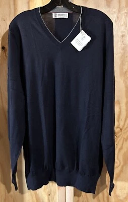 Brunello Cucinelli Cashmere Silk V-Neck Sweater Sz 58 NWT - Image 1 of 3