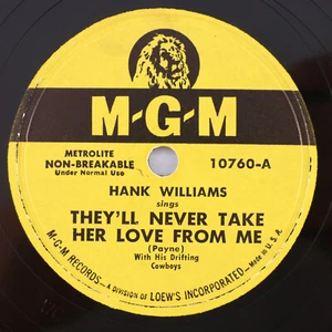 Hank Williams - They'll Never Take Her Love From Me 1950 78 rpm Record 10760 - Picture 1 of 16