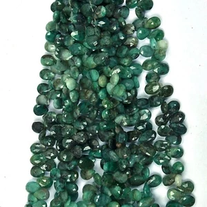 Natural Emerald Gemstone Beads 9.5 Inch Strand 8x11-8x13 MM Faceted Pear Shape - Picture 1 of 5