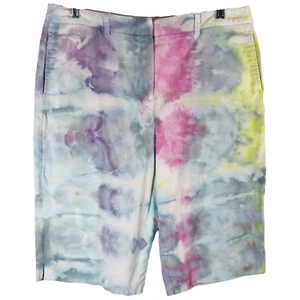 Larry Levine Size 14 Shorts Lime Squeeze Handmade Tie Dye Green Blue 224 - Picture 1 of 11
