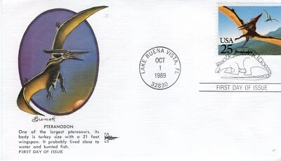 USPS FDC Gill Craft #2423 – 1989 25c Prehistoric Animals: Pteranodon ST3048 - Image 1 of 2