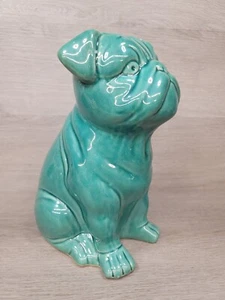 Mops Hund türkis Porzellan Figur 10" groß Hund - Bild 1 von 7