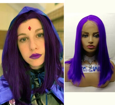 Peluca corta recta sintética púrpura encaje frontal cosplay fiesta peluca bob fiesta pelucas Foto 1 de 4